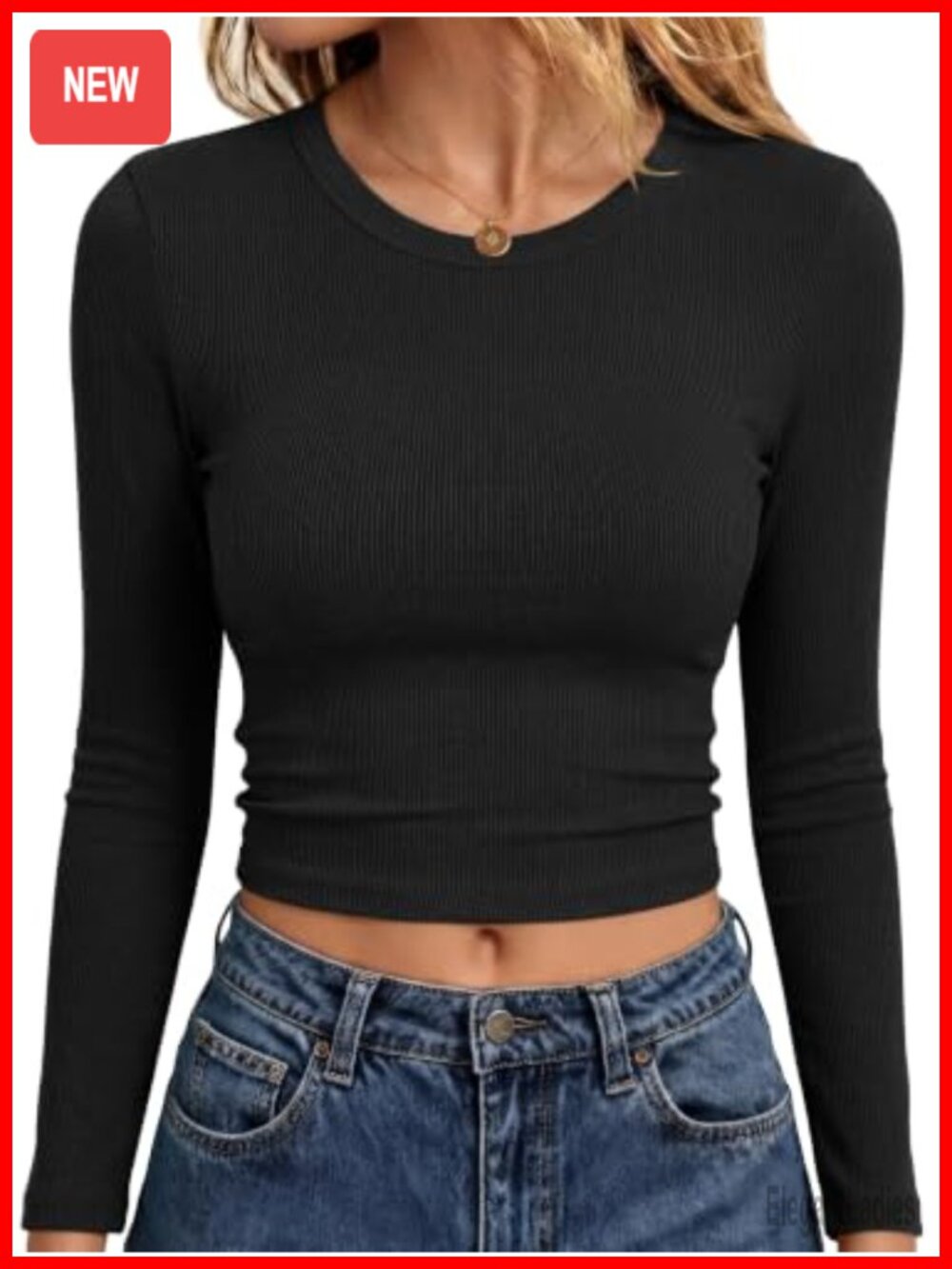 Women's Ribbed Long Sleeve Crop Top Crew Neck Slim Fit Basic Tee